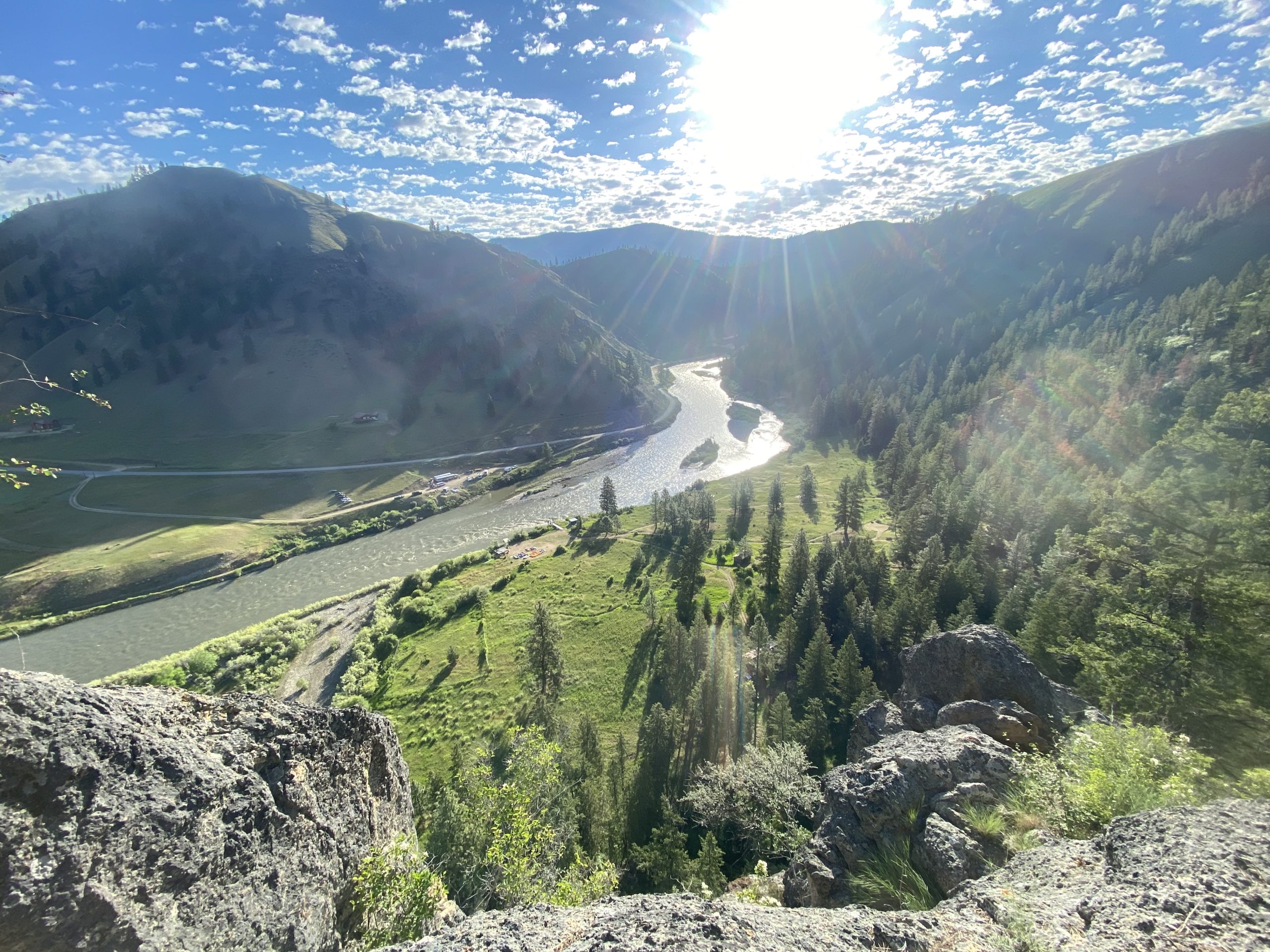 View of the camp from the rock outcropping rafting the salmon river Idaho
