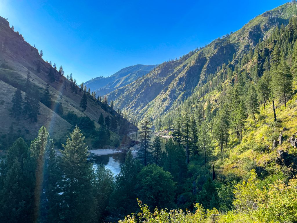 Wild and Scenic Salmon River surrounded by untouched Idaho landscape.